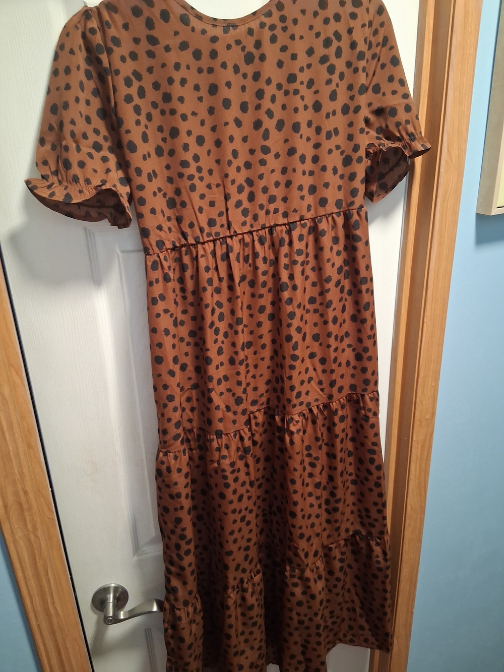 Brown Black Polka Dot Tiered Midi Dress